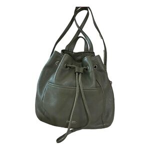 Coach Green Leather Pebbled Carryall Drawstring Shoulder Bag